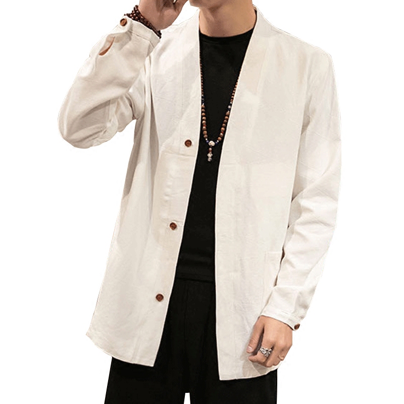 Spring Hanfu men's youth retro Chinese style cotton and linen jacket jacket Tang suit Buddhist men's clothing ancient style layman's clothing