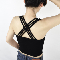 Pure cotton black bottoming winter wear small sling back cross vest female autumn high waist navel short model with new