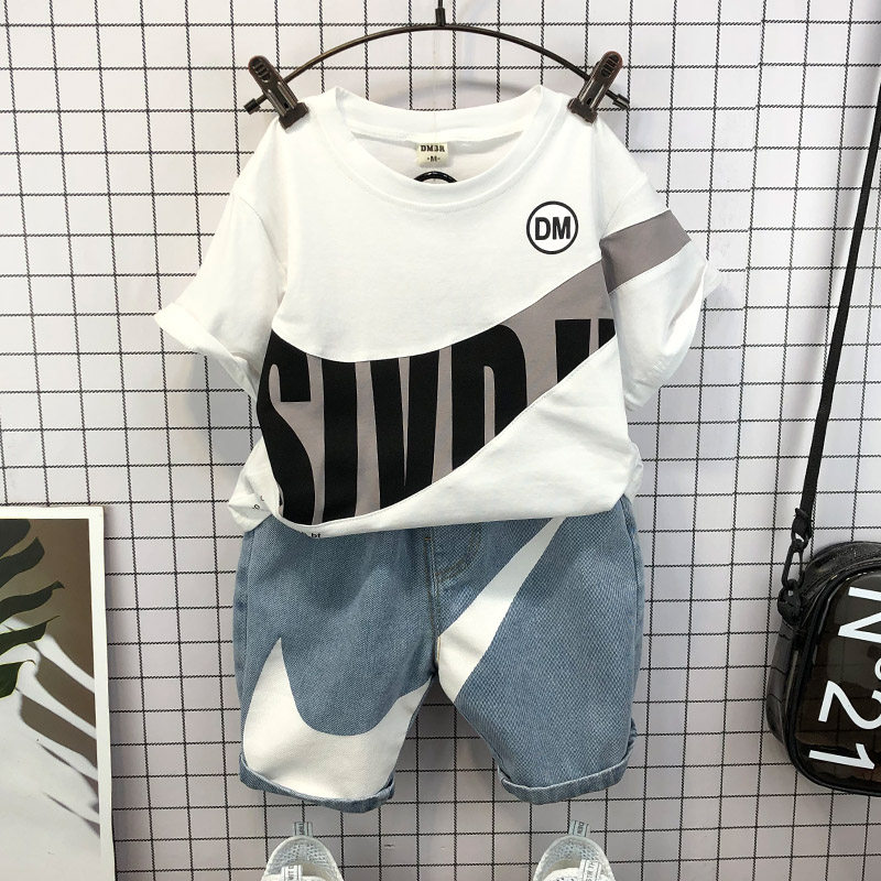 Fried street children's clothing boys' suit summer 2023 new foreign style small children's summer clothing baby short-sleeved trendy net red fashion