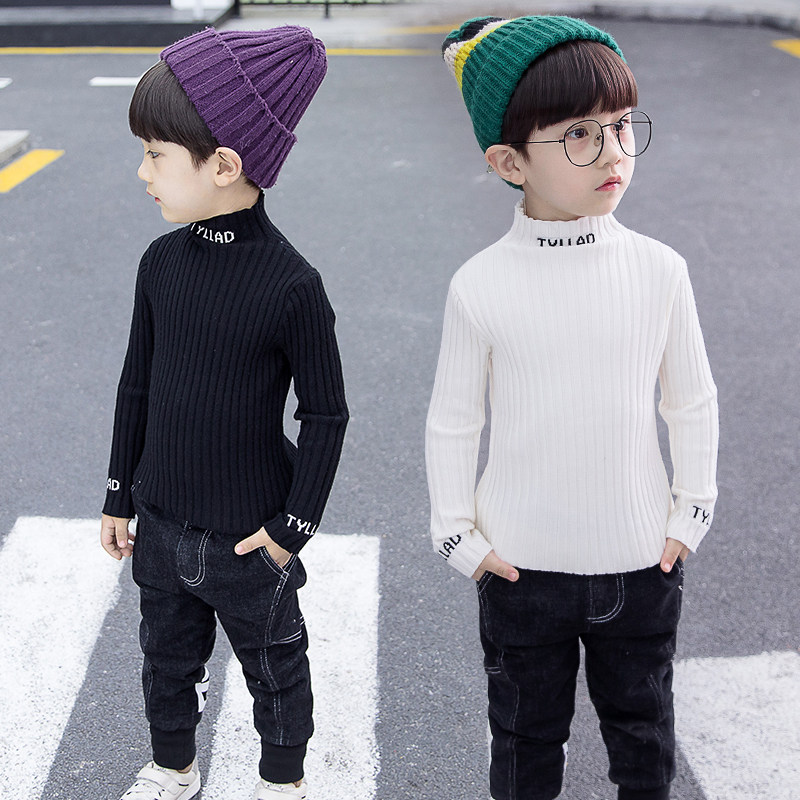 Boy fall sweater jacket head knitted sweatshirt autumn and winter style Children's male baby boomers half-high collar bottom-shirt boy