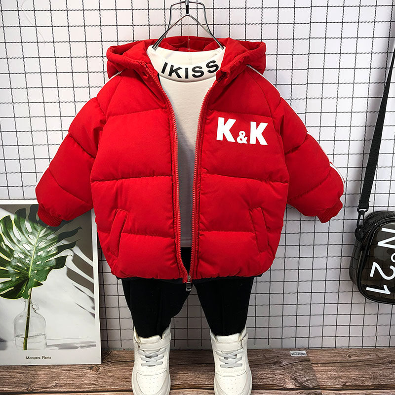 Boys' padded clothes 2022 new baby cotton-padded clothes winter clothes red coat children's foreign style children's cotton-padded jacket thickened tide brand