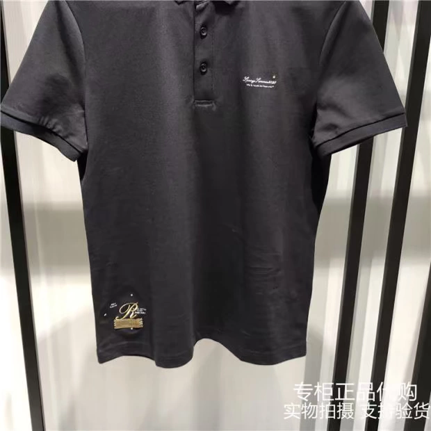 B1DBA2416 Peacebird Men 2020 Summer Grey Letter Thêu Business Casual Áo sơ mi ngắn tay POLO - Polo