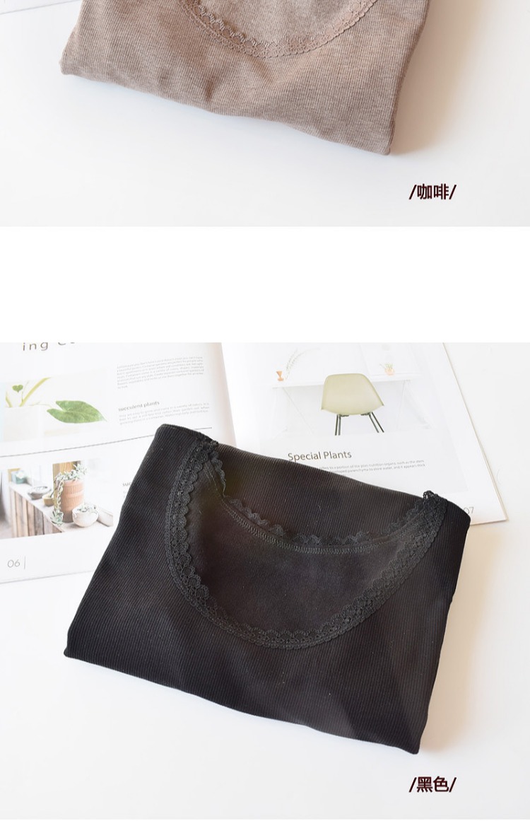 Áo sơ mi ren cổ tròn ren cotton đa năng của Bỉ quần áo giữ nhiệt nữ