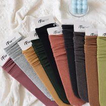 3 pairs of avocado green solid color combed cotton ladies pile socks threaded forest series socks autumn and winter thin socks