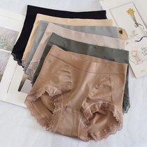 Mid-waist small flat-angle seamless shorts corset-up hips hip-knickers underwear Ladies lace student black breifs graphene