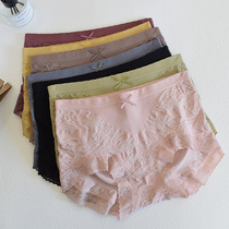 Solid color waist seamless underwear girl breathable modal bag hip retro jacquard lace peach hip breifs