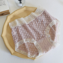 Summer thin sexy perspective wave dot mesh waist underwear women lace edge hollow mesh gauze sweet triangle shorts