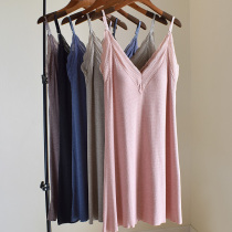 Summer Gigg Wa Long Nightdress Loose Home Long Dress Bottom Strap Lady with Chest Pad Pajamas Strip Broadband
