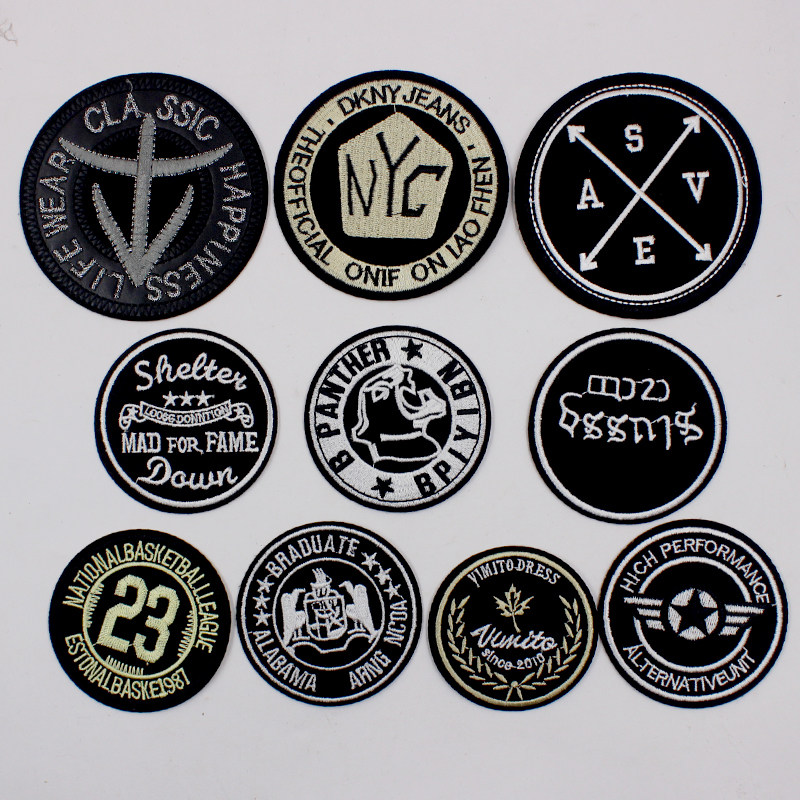 Round fashion black embroidered badge cloth patch patch clothes down decoration repair hole ironing patch