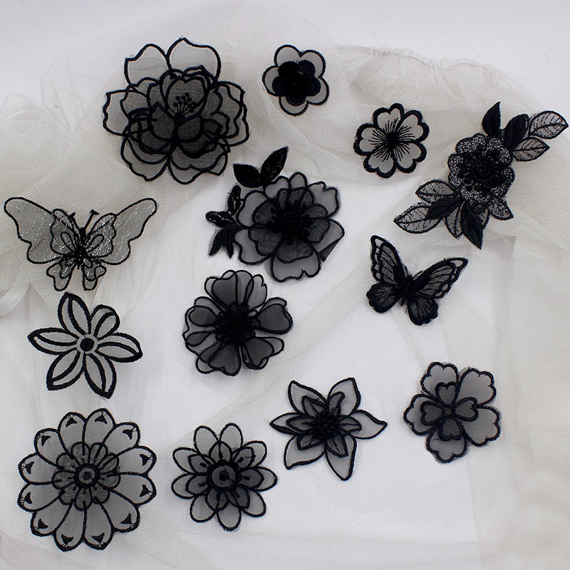 Black fashion pattern Eugen gauze patch patch dress lace patch decorative embroidery flower butterfly cloth patch