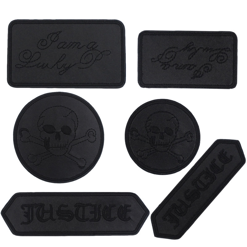 Pure black leather cloth patch patch Leather clothes pants bags decorative repair holes embroidery wild stickers