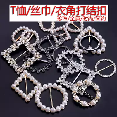 Summer Korean T-shirt corner knot buckle hem silk scarf buckle shirt shirt simple pearl dress corner buckle