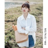 Белая осенняя хлопковая рубашка для отдыха, в корейском стиле, оверсайз, защита от солнца