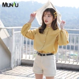 Цветная осенняя рубашка, лонгслив для отдыха, в корейском стиле, рукава фонарики