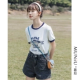 Летняя хлопковая короткая свежая футболка, коллекция 2023, облегающий крой