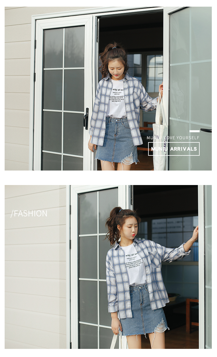 Mu Niu 2018 xuân mới Han Fan sinh viên thả lỏng nhỏ tươi kiểu áo sơ mi nữ áo sơ mi cotton dài tay áo sơ mi nữ form rộng
