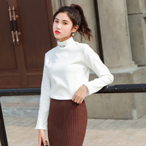 Large size early autumn womens coat light cooked foreign air plus velvet ins tide 2019 new autumn winter white half high collar base shirt