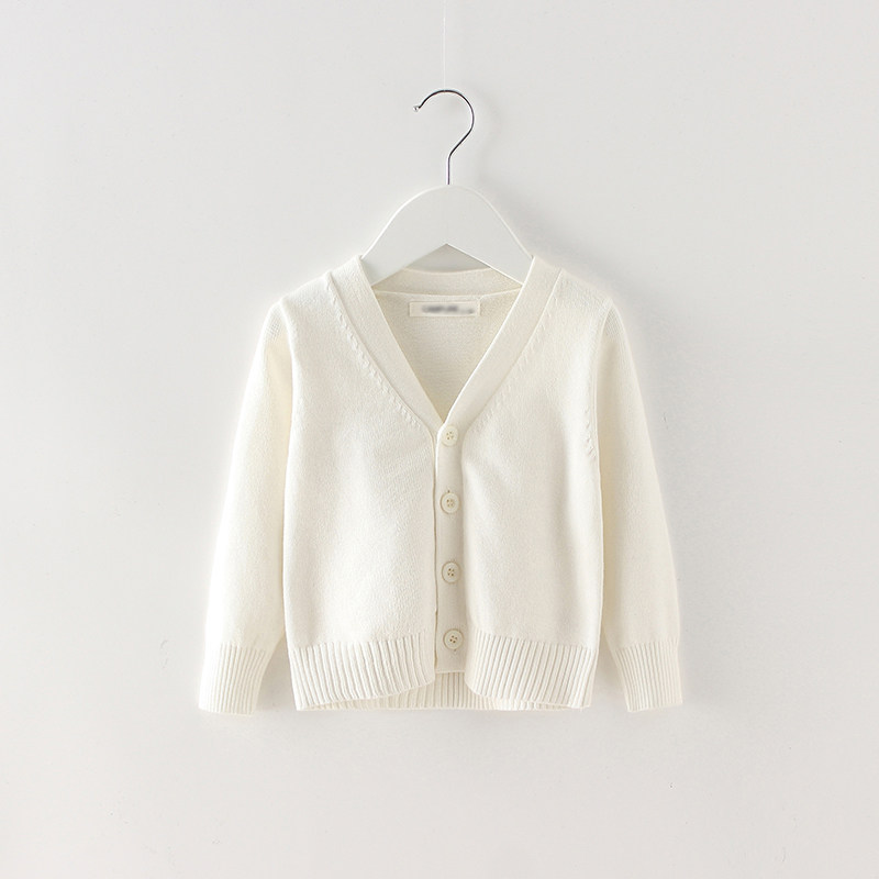 Early Wo Ins Day Department Spring and Autumn section Children and women Children's baby pure cotton rice white knit cardiovert sweater jacket