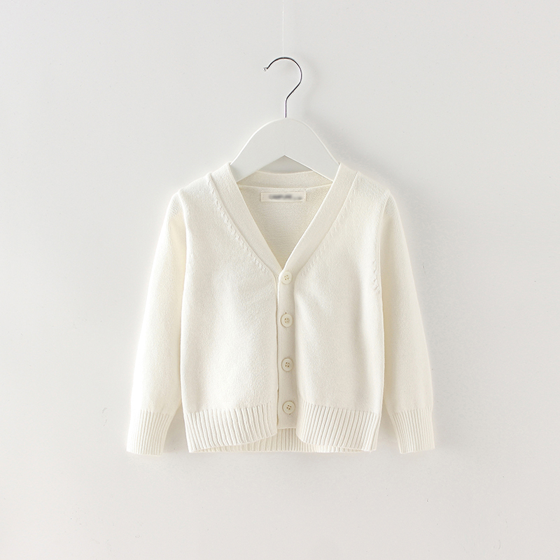 Chuhe ins Japanese Style Spring and Autumn Unisex Children's Pure Cotton Off-White Knitted Cardigan Sweater School Uniform Jacket