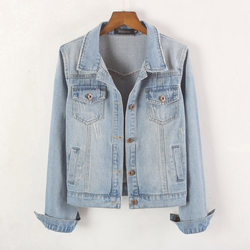 Denim jacket ແມ່ຍິງພາກຮຽນ spring ແລະດູໃບໄມ້ລົ່ນສັ້ນສະບັບພາສາເກົາຫຼີໃຫມ່ slim slim ນັກສຶກສາແຂນຍາວຂະຫນາດໃຫຍ່ denim ເທິງແສງສະຫວ່າງສີຟ້າ