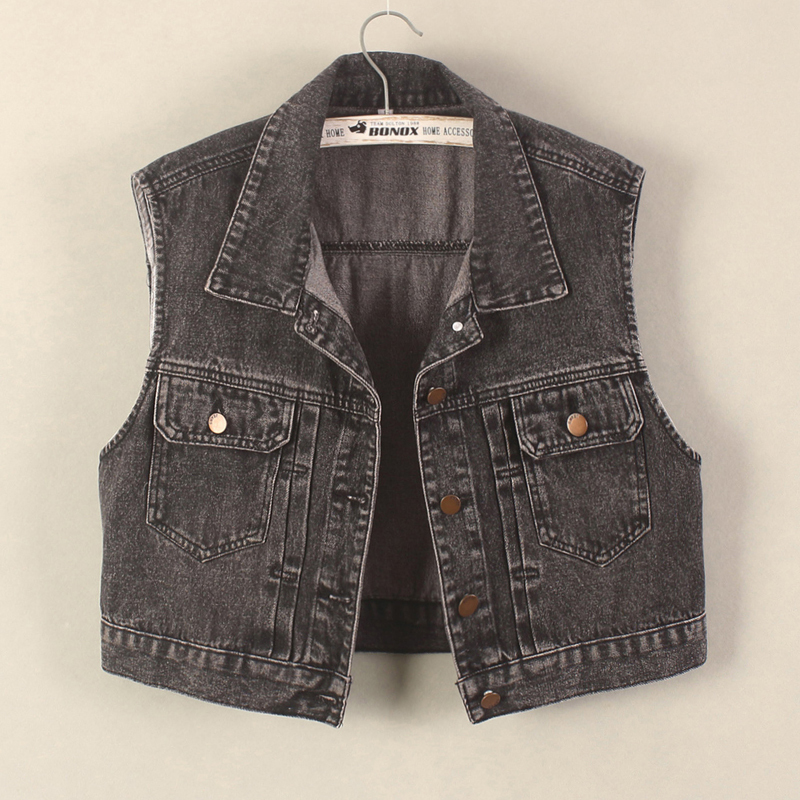 Denim Vest for Women, Short Style, Spring and Autumn, Vintage Pleated Casual 2026 Sleeveless Jacket, Black Vest to Wear with a Dress Denim Vest for Women, Short Style, Spring and Autumn, Vintage Pleated Casual 2026 Sleeveless Jacket, Black Vest to Wear with a Dress