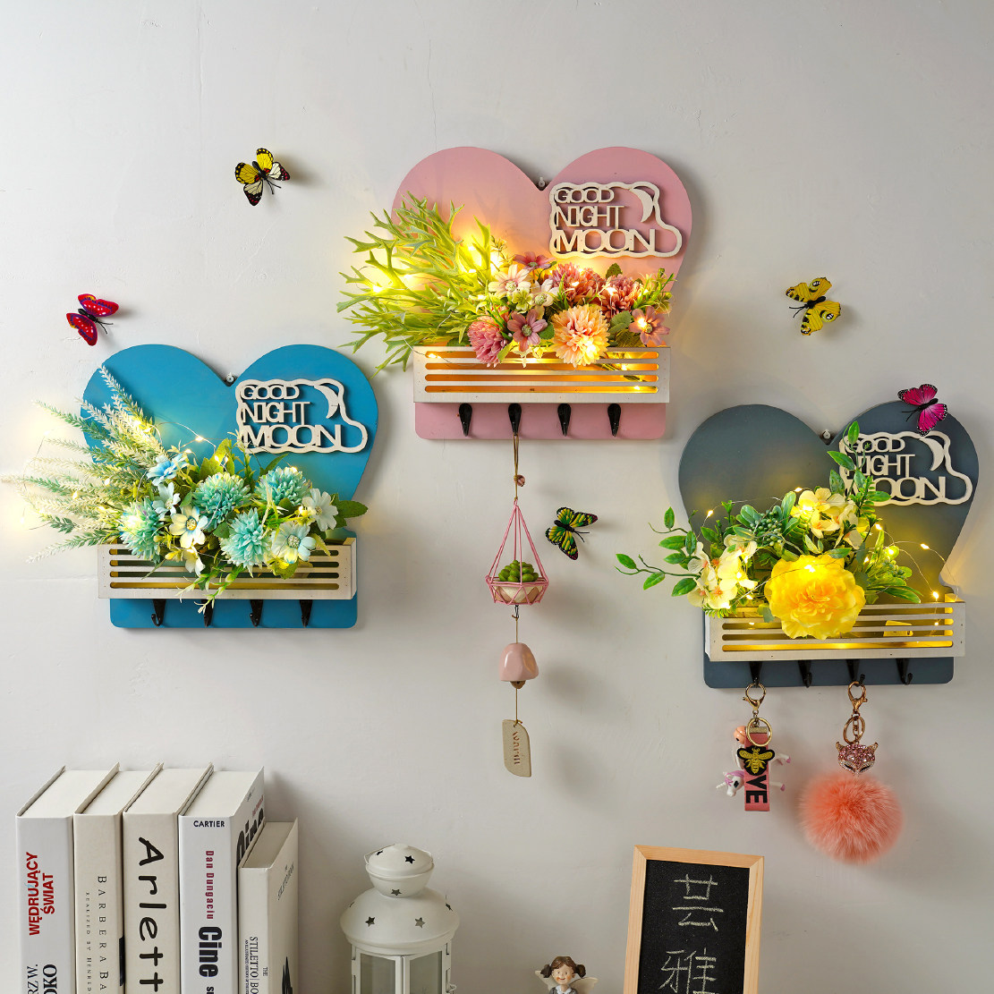 Simulation Flower Wall Hung With Hook Decorated Room Door Hall Hall Cloak Bag Key Hooks Fake Flowers Silk Flower Wall Ornaments