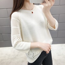 Autumn 2021 new autumn hollow top knitted sweater womens thin knitted blouse loose early autumn Hollow shirt