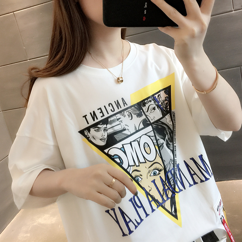 Mùa hè 2020 quần áo mới ngắn tay t-shirt của phụ nữ Hàn Quốc phiên bản lỏng lẻo mùa hè t 桖 đầu nửa tay áo D-shirt trong stide