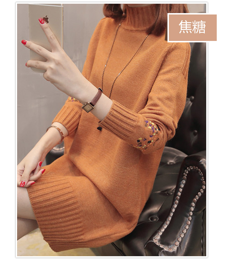 Áo len nửa cổ nữ dài 2019 hoang dã mới áo len lỏng màu đỏ váy len - Đan Cardigan áo len nữ