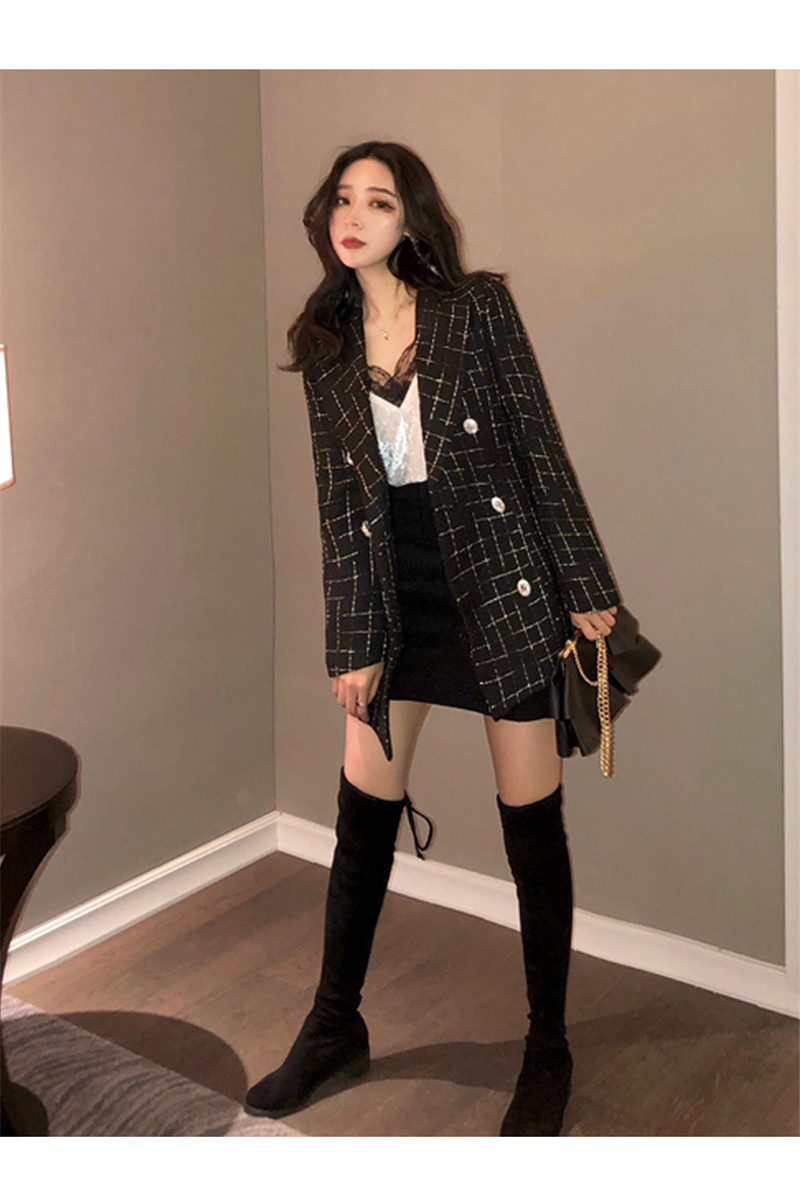 Mùa xuân mới của phụ nữ nhỏ hương gió tweed phụ nữ tính khí retro phù hợp với cổ áo hoang dã áo khoác dài giản dị - Áo khoác dài áo dạ nữ đẹp