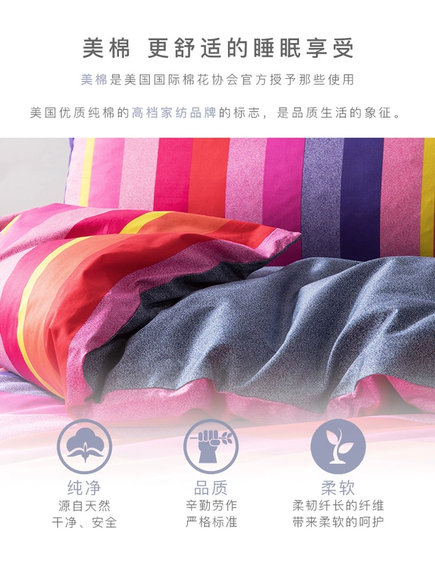 bộ đồ giường bông denim cotton sọc màu sọc chăn bông dệt ESPRIT Esprit Mỹ - Bộ đồ giường bốn mảnh