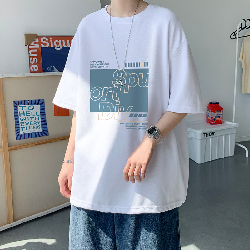 Short Sleeve T-Shirt Male Summer Tide Sign Pure Cotton Half Sleeve Men's Clothes 2022 New Ins Trend 100 Hitch T-shirt Blouse