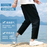 Мужские летние тонкие универсальные шелковые штаны, из хлопка и льна, свободный крой