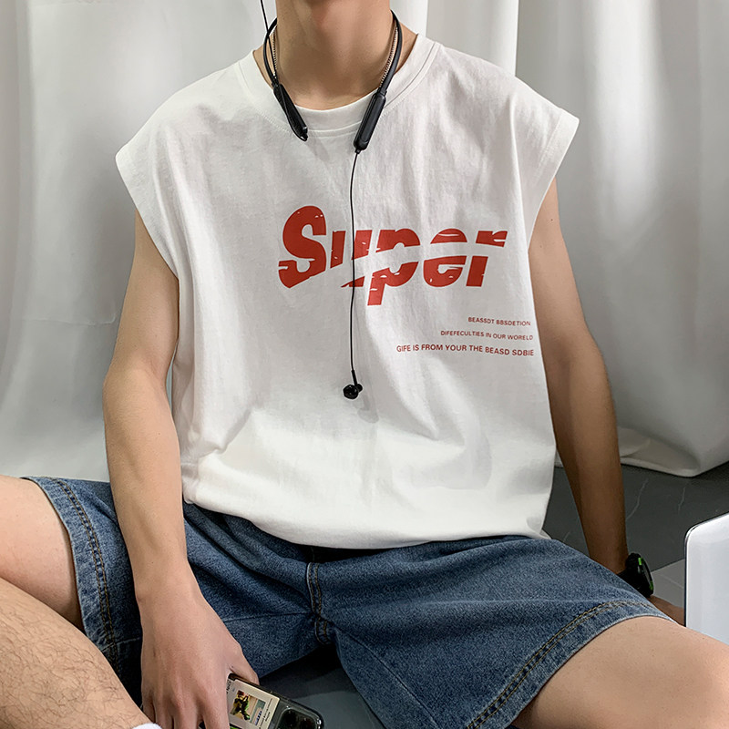 Short Sleeve T-shirt Men Summer Ice Silk Harbor Wind Sleeveless Men's Clothing 2022 New Vest Tide Cards Outside of Camshoulder clothes