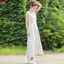 (Sale clearance)Linen vest sleeveless dress womens summer with retro cotton and linen long skirt