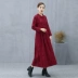 Phong cách Trung Quốc cổ điển phong cách dân gian của phụ nữ cotton và lanh mùa xuân và mùa thu váy dài tay của phụ nữ mùa xuân phong cách mới váy dài dài qua đầu gối - váy đầm