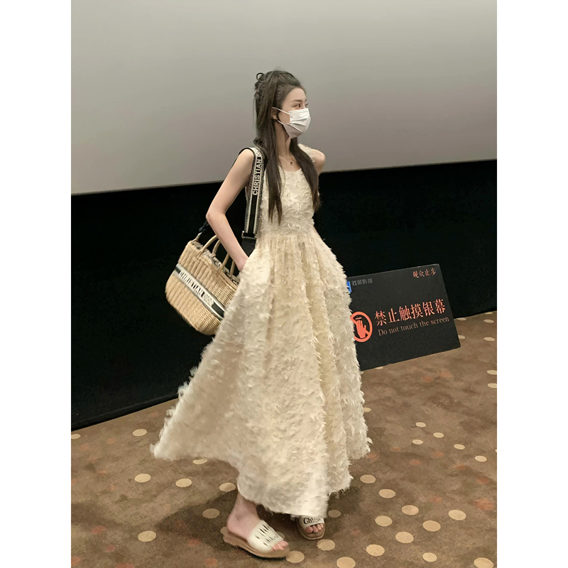 Soft Moonlight Fairy-Like Fluttering Feather Dress, New Summer Style, Exquisite Niche Large Hem First Love Tank Top A-Line Dress