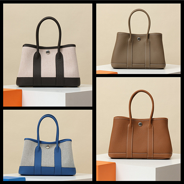 Peige Old Craftsman Pure Handmade Garden Party Garden Bag Canvas with Togo Leather 23-30-36 Women's Bag