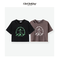 GinGinKing II yoga original old short hole washing loose short sleeve t-shirt
