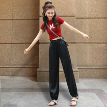 Ice silk wide leg pants womens high waist loose hanging summer thin section 2021 new chiffon lantern casual womens pants