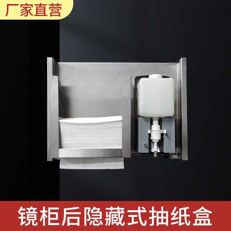 Tissue Box Behind the Mirror Hides a Sensor Soap Dispenser, Hand Sanitizer Dispenser, Paper Towel Holder, Stainless Steel Under-Cabinet Embedded Tissue Dispenser