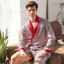 Super size mens fat plus 7XL Ice Silk fat spring summer thin bathrobe pajamas 300kg Dragon Robe