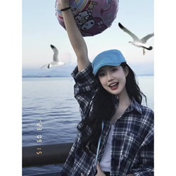 American Retro Plaid Long-Sleeved Polo Shirt Jacket for Women in Spring and Autum Pure Cotton Shirt Cardigan Outer Wear Top