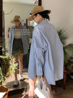 French-Style Blue Long-Sleeved Shirt Jacket for Women, Spring and Autumn Outerwear, Cardigan, Pure Cotton Shirt, Unique Design, Niche Sun Protection Top