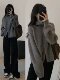 Gray Raccoon Fur Half-High Collar Stand-Up Collar Double Zipper Sweater Jacket for Women, Autumn and Winter Thickened Outerwear Knit Cardigan