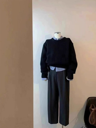 Black High-End Loose Pullover Sweater for Women 2026 Autumn and Winter Lazy Style Soft Knit Top for Layering