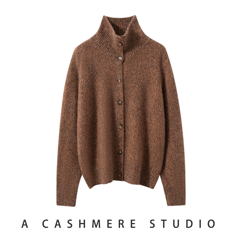 High-Neck Cashmere Knitted Cardigan for Women, Floral Yarn Mulberry Silk Outerwear Sweater, High-End Elegant Fashion Long-Sleeve Coat High-Neck Cashmere Knitted Cardigan for Women, Floral Yarn Mulberry Silk Outerwear Sweater, High-End Elegant Fashion Long-Sleeve Coat