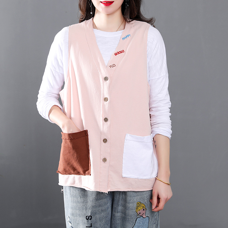 2020 mùa xuân trang phục áo giáp lá thư mới vest không tay loose-fitting phụ nữ vest áo ngắn ngựa Clip cardigan đầu