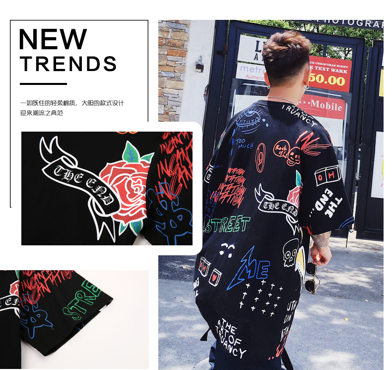 Freamve Cầu Vồng Đường Phố Đầy Đủ In Graffiti T-Shirt Nam Giới và Phụ Nữ Các Cặp Vợ Chồng với Ngắn Tay Áo Incantation-18SD
