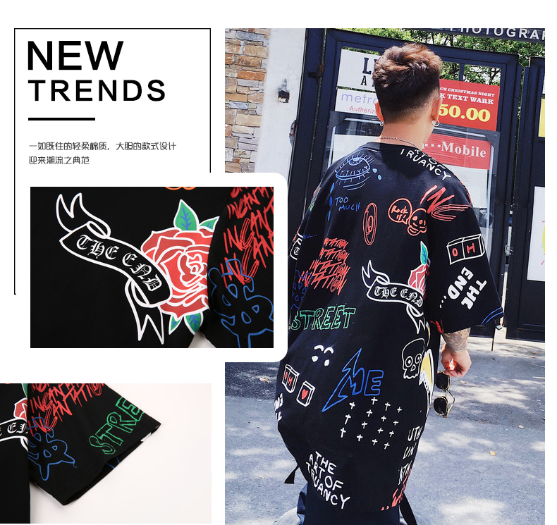 Freamve Cầu Vồng Đường Phố Đầy Đủ In Graffiti T-Shirt Nam Giới và Phụ Nữ Các Cặp Vợ Chồng với Ngắn Tay Áo Incantation-18SD